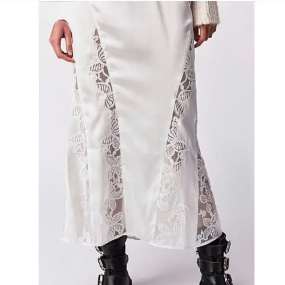 Free People White Lace Midi Skirt